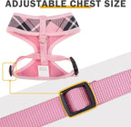 SCENEREAL Puppy Dog Harness with Leash Set for Small Medium Sized Dogs, Soft Mesh Pet Harnesses and Leash, No Chock Plaid Adjustable No Pull Vest for Dogs Cats, Chihuahua,Bulldog (Pink XS)