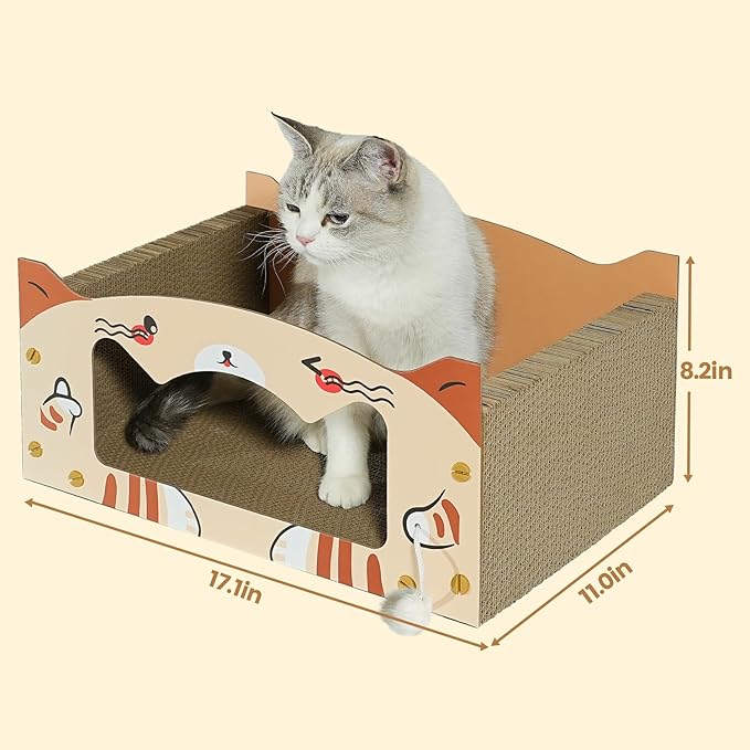 Large Heavy Duty Cardboard Cat Scratcher Box and Cat Bed with Refillable Scratch Pad - Perfect for Indoor Cats - Cozy and Durable