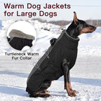 Medium Dog Coat - Warm Zip Up Snowsuit Dog Harness Vest, Reflective, Water-Resistant, Black