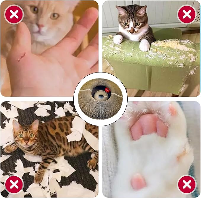 2pcs Cat Toy Scratch Board - Foldable Accordion Cat Scratching Board with Bell Ball - Interactive Cardboard Scratcher cat Toys for Engaging Play