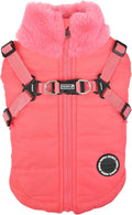 Puppia Donavan Winter Dog Coat with Integrated Harness No Pull Cold Weather Waterproof Warm Fleece Back Zipper for Small & Medium Dog, Pink, Medium