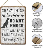 Wood Decorative Signage, DOGSlivehere, 12 x 8 inches, Funny Front Door Sign for Home Decor, Crazy Dogs Live Here - Please Do Not Knock Or Ring Doorbell