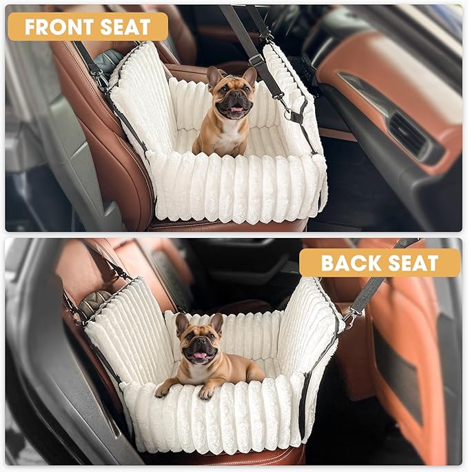 MIXJOY 6-in-1 Dog Car Seat for Small/Medium Dogs up to 25 lbs, Multi-Functional Dog Carrier for Car with Detachable Washable Cover, Pet Travel Bed with Clip-On Safety Leash, Beige