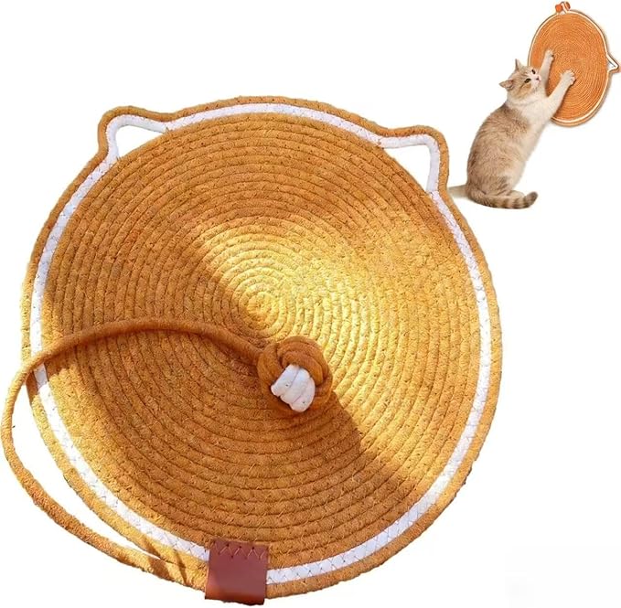Cotton Rope Cat Scratcher Pad, Round Horizontal 43cm Indoor Cat Scratcher Pad, Cat Furniture Protection Pad Suitable for Floor Wall Sofa Carpet Sofa (Brown)