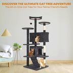 54in Cat Tree Tower for Indoor Cats, Cat Tower with Cat Scratching Post, Multi-Level Cat Furniture, Cat Tower with Funny Toys for Kittens-Dark Gray