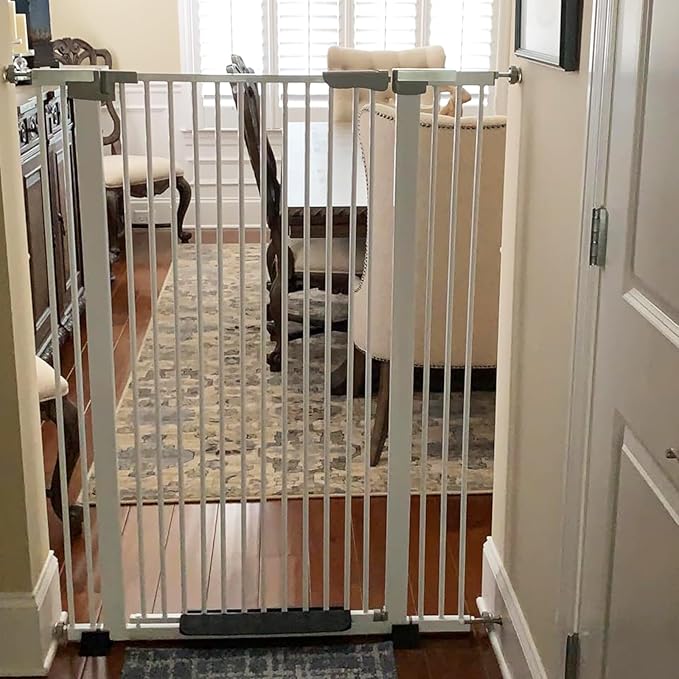 51.18 Inch Extra Tall Pet Gate, 29.5-43" Adjustable Wide Auto Close Dog Gates, Pressure Mounted Walk Through Tall Cat Gate for Doorways,Hallway,Stairs（White）