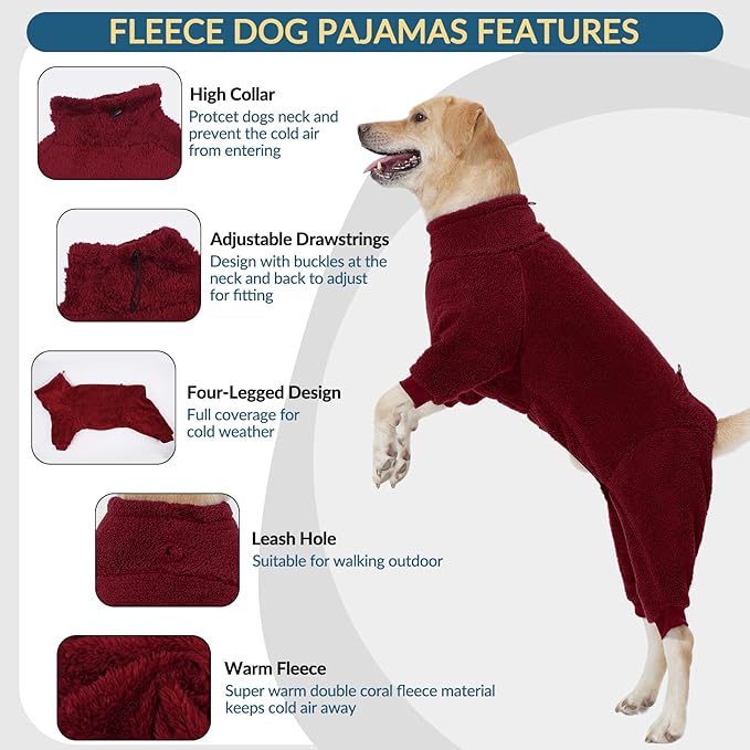 ROZKITCH Dog Jumpsuits, Lightweight Pet Pajamas Four Feet Costumes Snow Suit, Cold Weather Warm Dog Pajamas Doberman Sweater for Dogs for Red XXL