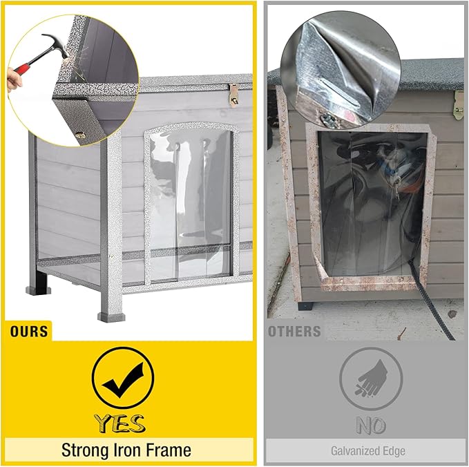 Aivituvin Heated Dog House Outdoor Dog Kennel with Insulated Liner All-Around Iron Frame Large Dog Cage for Small & Medium Dogs,33.5"