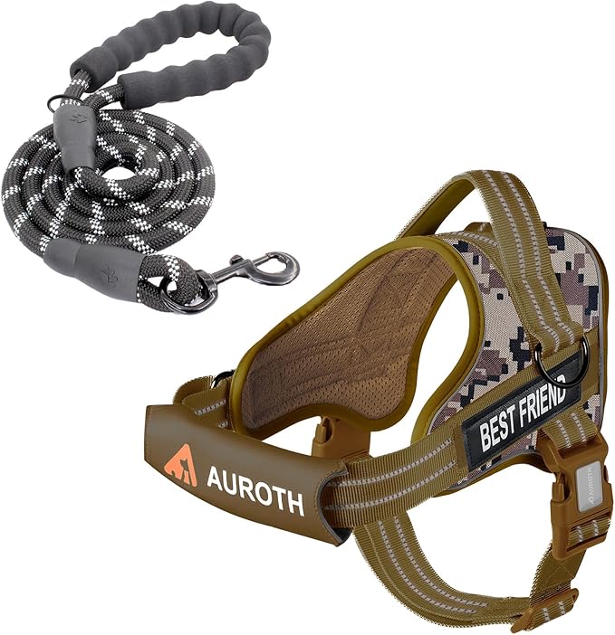AUROTH Dog Harness and Leash Set, Soft Padded Service Dog Vest with 5.25FT Dog Leash, No Choke, Easy On Pet Vest, Adjustable Reflective No Pull Dog Harness for Large Dogs, Easy Walking and Training