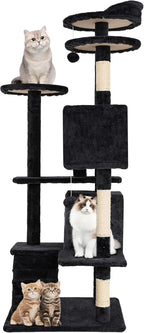 24/7 Shop at Home Court 54 inch Multi-Level Cute Cat Tree Tower with Dangling Ball and Scratching Posts for Indoor Cats Adults, Kitten Supplies, Pet House, Dark Gray