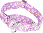 1.5 Inch Martingale Dog Collar - No Pull Daisy Design Nylon Training Collar for Medium, Large & XL Dogs | Heavy Duty Adjustable Choke-Free Collar for Large Breed Pets (Purple Daisy L