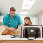 Cat Carrier Dog Carrier - Soft-Sided Cat Carrier with Plush Pad & Cooling Mat, Easy-Load 4-Side Zipper & 3-Side Mesh Ventilation, Pet Carrier Airline Approved for Cats/Dogs Up to 16 lbs, Brown