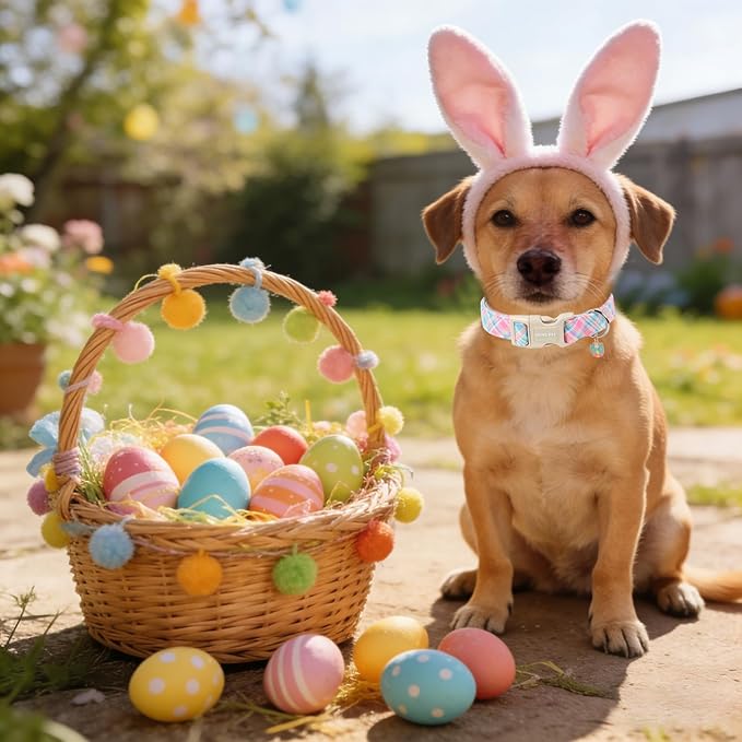 ARING PET Easter Dog Collar, Cute Colorful Plaid Stripe Girl Doggy Collars with Quick Release Buckle for Puppy Small Medium Large Dogs-XS