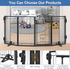 36" Tall Metal Freestanding Dog Gate with Cat Door for Indoor&Outdoor,80" Extra Wide Foldable Pet Gate,Foldable Indoor Dog Fence for Wide Openings Stairs,Deck,Yard,Doorways(4 Panels,Black)