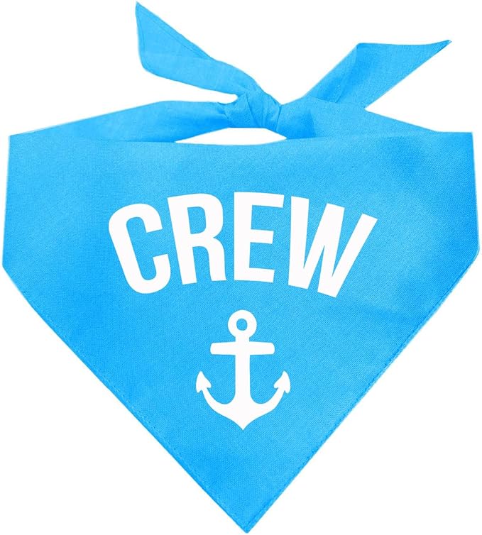 Crew with Anchor Dog Bandana | 100% Cotton | Made in USA | Boat & Fishing | Captain | Beach & Lake | Summer | Outdoors | Father's Day |Turquoise, X-Small (265)