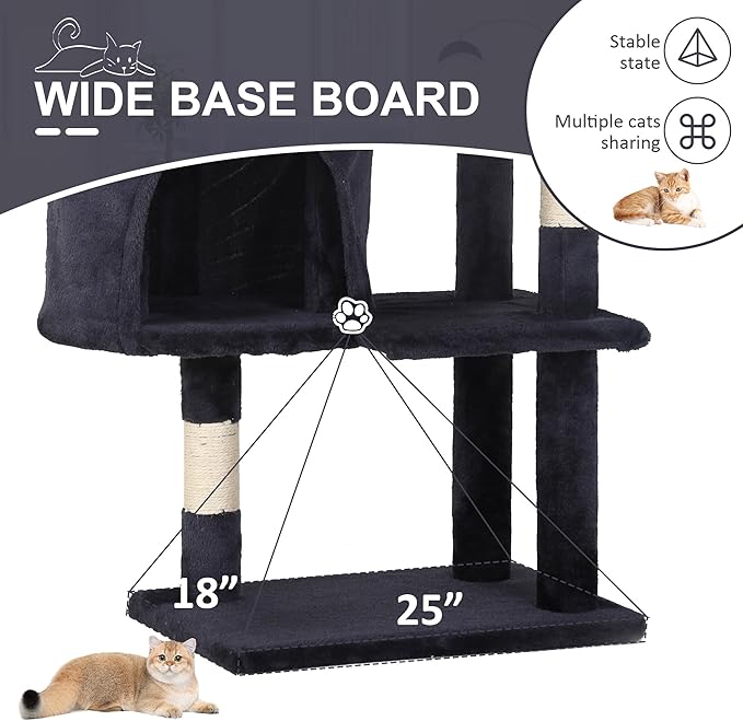 36" Multi-Level Cat Tree Tower with Scratching Posts, Toys & Condo - Space-Saving Design for Indoor Kittens, Compact Floor Footprint & Vertical Space for Multi-Cat Homes-Dark Grey