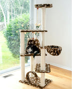 Cat Hammock Bed - Natural Sisal Tree Condo for Cats - Soft Plush Perch, Play Tube - Up to 50 lbs