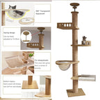 Floor to Ceiling cat Tree - Adjustable Height (95-98in,104.3-108.2in)- with Width 4.33 in Scratching Post,Cat Hammock,Fully Wrapped with sisal Rope - Floor to Ceiling Cat Tower for Indoor Cats.(T04)