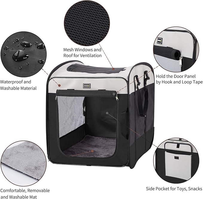 DONORO Dog Kennels and Crates for Medium Dogs, Portable Pop Up Indoor Pet Cage with Sturdy Wire Frame, Collapsible Travel Crate Soft Sided Cat Bag Escape Proof (Black, 32.0" L x 21.0" W x 26.0" H)