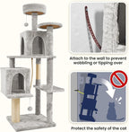 58" Cat Tree Large Cat Tower Condo w/Multi-Level Scratching Post for All Indoor Cats (Light Grey)