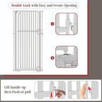 Glaf Extra Tall Pet Gate 63" Pressure Mounted Cat Door Safety Metal Cat Gate Adjustable Width Dog Door Auto-Close Dog Gates for Doorways, Stairs, Kitchen, Hallway (White, 29.92-33.46")