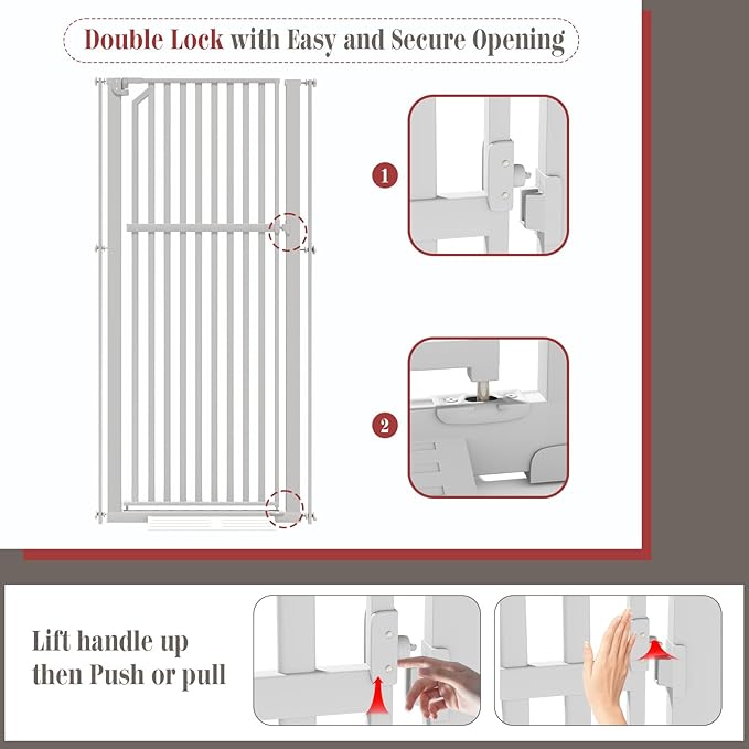 Glaf Extra Tall Pet Gate 63" Pressure Mounted Cat Door Safety Metal Cat Gate Adjustable Width Dog Door Auto-Close Dog Gates for Doorways, Stairs, Kitchen, Hallway (White, 29.92-33.46")
