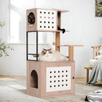 Modern Cat Tree with Litter Box Enclosure, Multi-Level Cat Tower for Indoor Cats with Hammock, Bed, Feeding Station & Scratching Posts, Space-Saving Pet Furniture, Gray