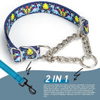 Martingale Dog Collar - Adjustable Anti-Pull Training Collar with Safe Choke Chain Design,Dinosaur Pattern for Medium,Large & XL Dogs (Dinosaur Large)