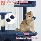 70in Cat Tree Cat Climbing Tower with Scratching Post, Cats House Perch Kitten Tree Condo Wood Playhouse, Pet Trees Tower for Indoor Cats, Navy Blue