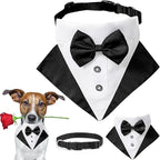 Tuxedo Costume Black Wedding Bandana Nylon Collar Suit With Bow Tie Adjustable Tux Formal Clothes for Small Medium Large Dogs Pet Halloween Birthday Christmas Dress Outfits