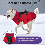 SUNFURA Dog Coat, Warm Dog Jacket with Harness Built in, Waterproof Pet Winter Coat Snowsuit with Zipper, Reflective Fleece Jacket for Extra Large Dogs, Weimaraner, Red XXL