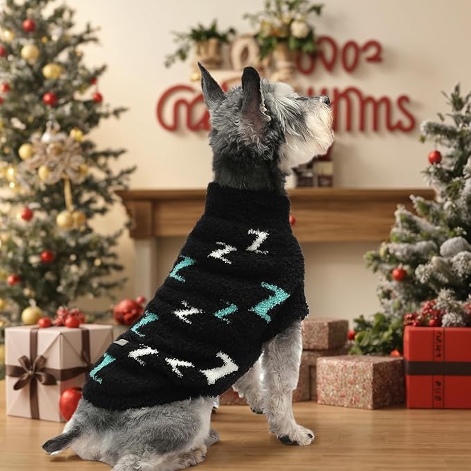 Dog Sweaters Dog Pullover Sweater Cold Weather Cable Knitwear Thick Warm Outfits for Medium Dogs Large Dogs (Black-XL)