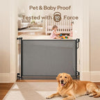 Retractable Safety Baby Gate or Mesh Dog Gate,Durable Portable Mesh Retractable Gate,Easy to Use for Stairs, Doorways, Hallways, Indoor, Outdoor, 33.5" Tall, Up to 45" Wide, Black