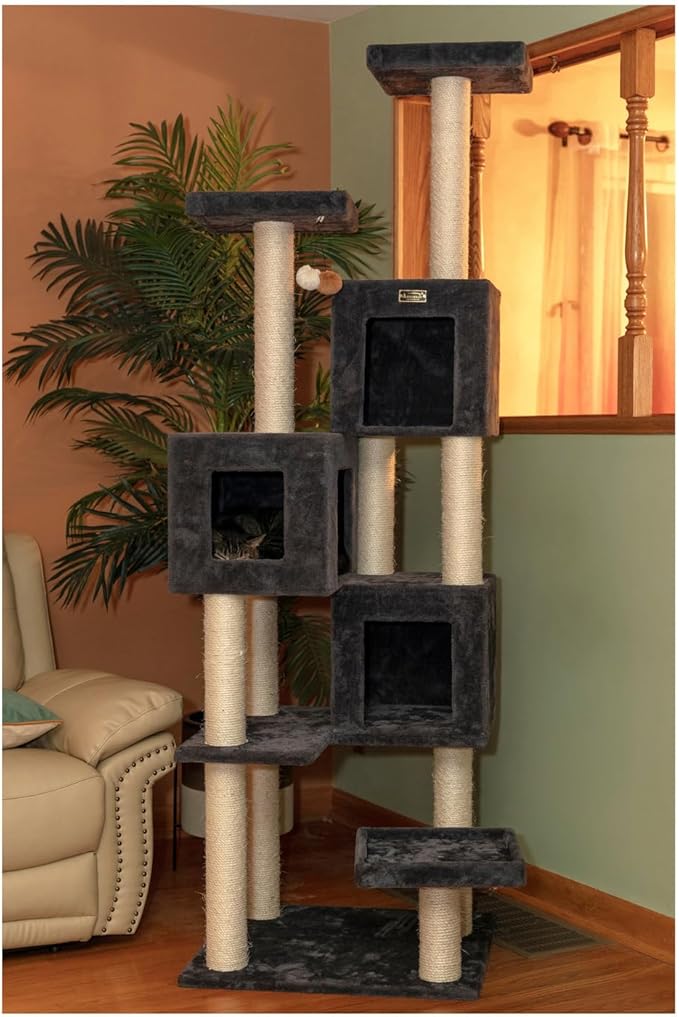 Maykoosh Cat Tree Tower with Multiple Condos & Scratching Posts - 80" Tall, Dark Gray