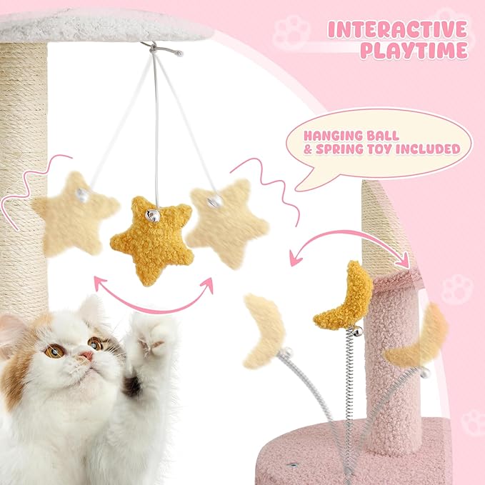 Magshion Flower Cat Tree for Indoor Cats, 33" Cute Cat Tower with Scratching Post, Condo, Top Flower Perch and Dangling Balls, Compact Cat Stand for Kittens, Pink
