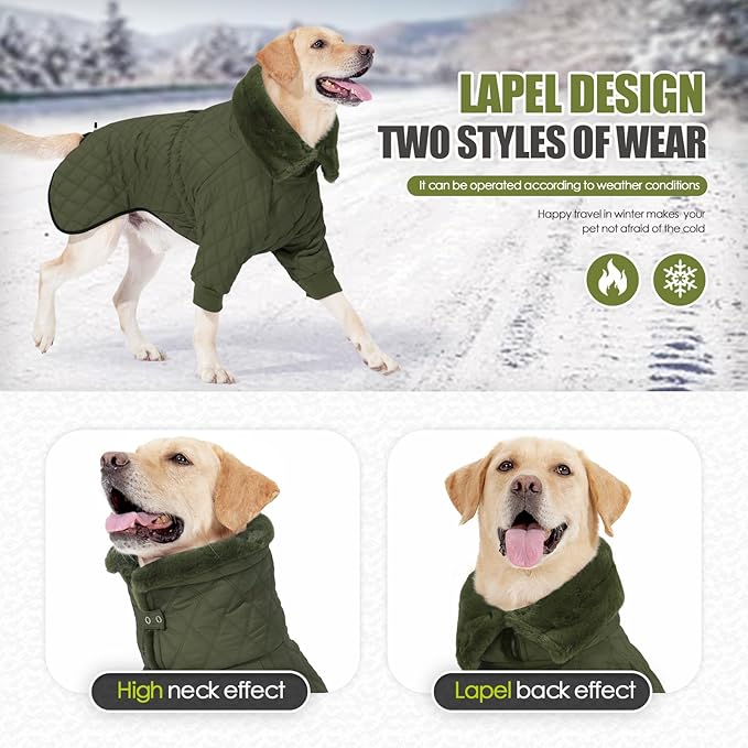 Warm Dog Coat with Double Zipper, Winter Dog Clothes for Small Medium Large Dogs, Turtleneck Dog Puffer Jacket, Two Legs Dog Cold Weather Coats, Wind & Waterproof Dog Winter Jacket