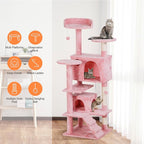 54in Cat Tree for Indoor Cats Multi-Level Condo Tower Bed Furniture Kitten Play House with Scratching Posts, Pink