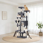89 inch Cat Tree Tower - Extra Tall Multi-Level Cat Furniture with 2 Cozy Condos, Natural Sisal Scratching Posts, Plush Perches and Hammock for Large Indoor Cats (Dark Gray)