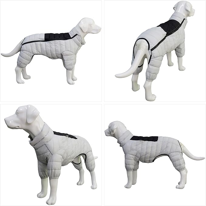 Warm Coat, 4 Legs Covered Waterproof Windproof Reflective Vest, Zippered Adjustable Outdoor Snow Jacket for Small Medium Large Dogs, Off White XXXXL