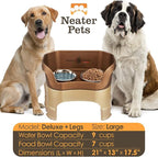 Neater Feeder Deluxe Mess-Proof Elevated Dog Bowls for Large Dogs (40+ lbs), 2 Height Adjustable (14.5” & 17.5”) No-Spill Raised Dog Bowl Stand, Stainless Steel Food Bowl Set, Made in USA, Bronze