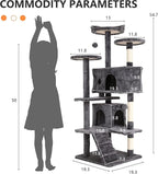 Cat Tree for Indoor Cats, Multi-Level Cat Tower with Scratching Posts & Cozy Condo, Space Saving Cat Activity Center, Durable Pet Play House (54in,Light Gray)