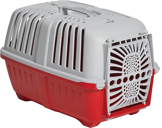 MidWest Homes for Pets Spree Travel Carrier - Hard-Sided Dog & Cat Carrier, Small Pet Travel Crate with Handle, Ventilated Design, Durable Plastic Door, Easy Assembly, 22-Inch, Red