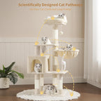 Heybly Cat Tree with Toy, Cat Tower Condo for Indoor Cats, Cat House with Padded Plush Perch, Cozy Hammock and Sisal Scratching Posts, Beige HCT004SM