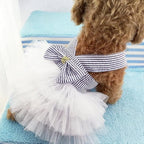 Dog Dresses, Fashion Pet Dog Clothes, Striped Mesh Puppy Dogs Princess Dresses (Blue, Large)