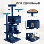 Cat Tree 53 inches Cat Tower for Indoor Cats Cat House with Replaceable and Removable Dangling Ball Cat Trees and Towers with Funny Toys, Navy Blue