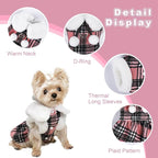 Dog Sweater with Leash Set D Ring Plaid Fleece Dog Clothes for Small Dogs Girl Boy Winter Puppy Dress Cold Weather Coat Fall XXS Sweater for Chihuahua Yorkie Cat Doggy Costumes, Pink, M