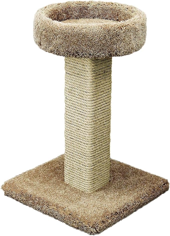 Maykoosh French Flair Elevated Cat Scratch Post with Cat Bed, Compact and Stylish Elevated Cat Bed with Plush Carpet and Sisal Scratching Post, Perfect for Sleep and Play Brown