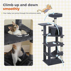 PEQULTI 56.3'' Cat Tree for Indoor Cats, Multi-Level Cat Tower with 2 Top Perch, Cat Condo, Hammock and Sisal-Covered Scratching Post, Smoky Grey