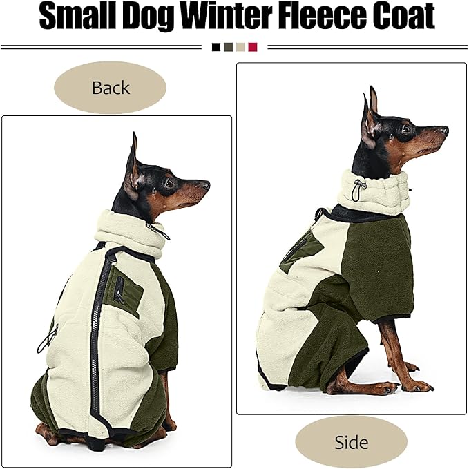 DENTRUN Small Dog Winter Coat, Warm Fleece Jacket with Removable Turtleneck, Dog Cozy Sweater for Puppy Cold Weather, Windproof Costume, Soft Woolly Pajamas