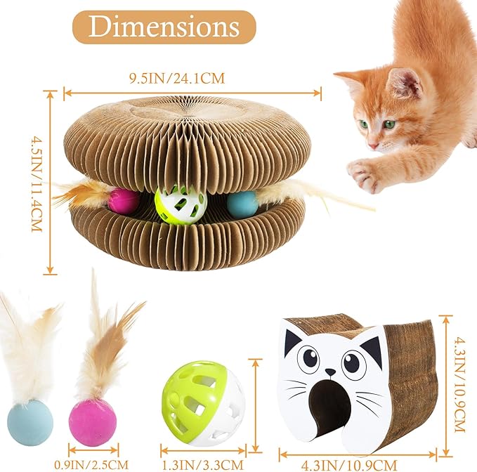 Upgraded-Magnetic Magic Organ Cardboard Cat Scratcher Board Toy, New Feather Balls Cardboard Scratching Pad for Mental Physical Exercise, Interactive Toys for Indoor Cats, Kitty
